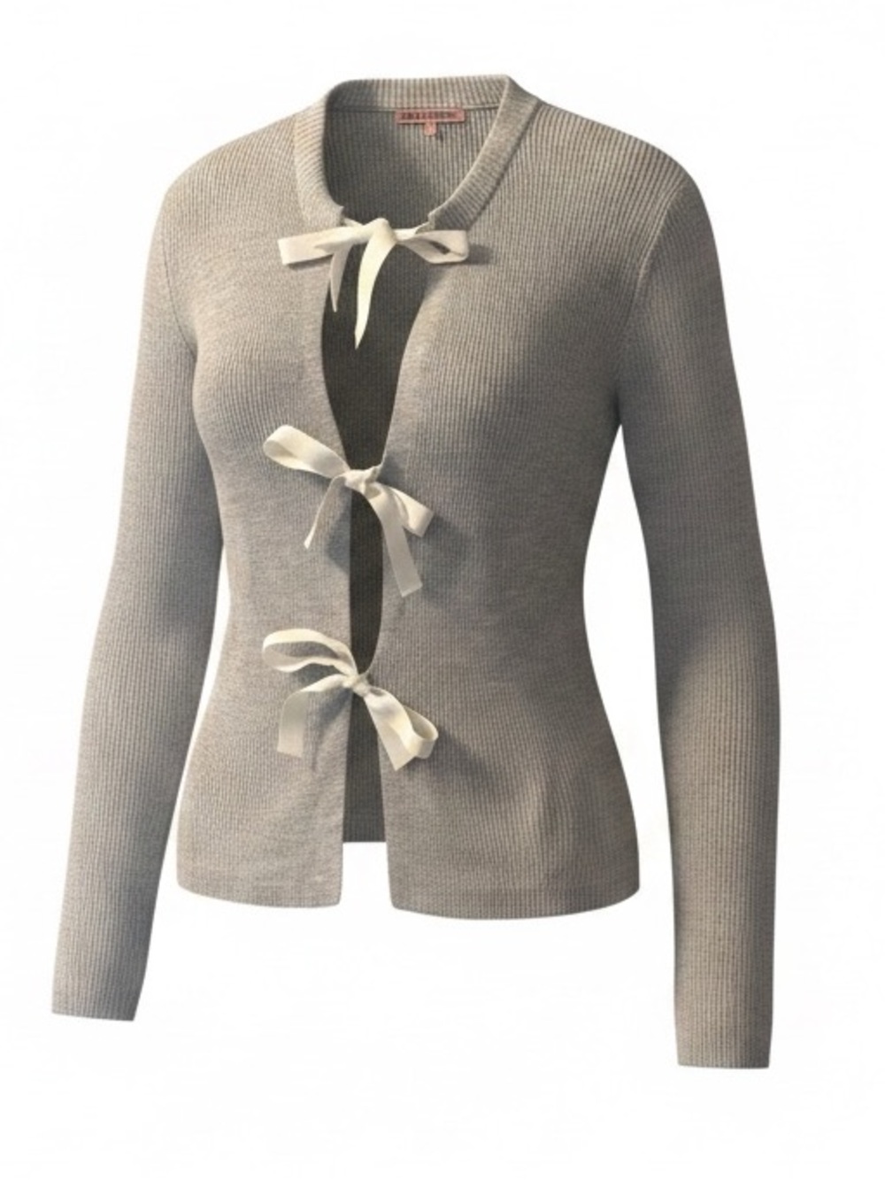 Tie-Front Knit Cardigan in Grey